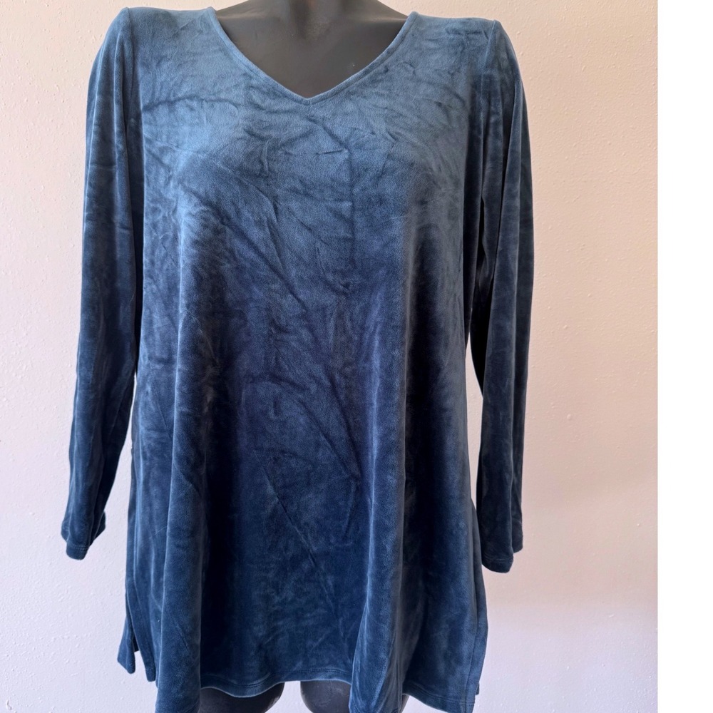 Pure Jill J. Jill Blue Velour V-Neck Long Sleeve Tunic Top Petite M Chic Cozy